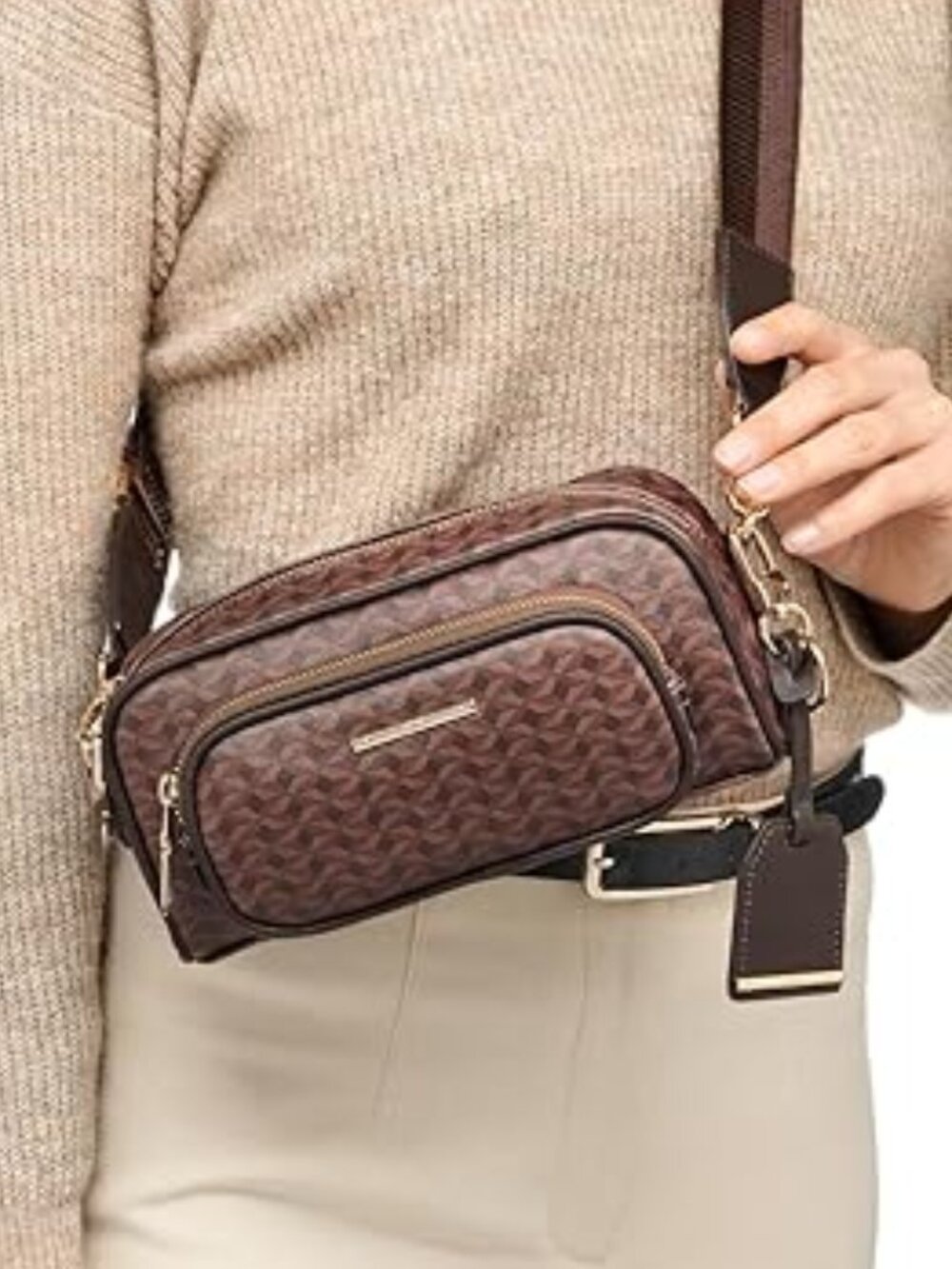 NWT Geox Crossbody Camera Bag - Brown Print